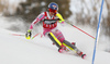 Mikaela Shiffrin of USA skiing in the first run of the women slalom race of the Audi FIS Alpine skiing World cup in Zagreb, Croatia. Women Snow Queen trophy slalom race of the Audi FIS Alpine skiing World cup, was held on Sljeme above Zagreb, Croatia, on Tuesday, 3rd of January 2017.
