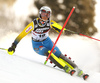 Emelie Wikstroem of Sweden skiing in the first run of the women slalom race of the Audi FIS Alpine skiing World cup in Zagreb, Croatia. Women Snow Queen trophy slalom race of the Audi FIS Alpine skiing World cup, was held on Sljeme above Zagreb, Croatia, on Tuesday, 3rd of January 2017.
