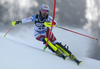 Charlotte Chable of Switzerland skiing in the first run of the women slalom race of the Audi FIS Alpine skiing World cup in Zagreb, Croatia. Women Snow Queen trophy slalom race of the Audi FIS Alpine skiing World cup, was held on Sljeme above Zagreb, Croatia, on Tuesday, 3rd of January 2017.
