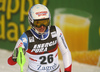 Denise Feierabend of Switzerland reacts in finish of the second run of the women slalom race of the Audi FIS Alpine skiing World cup in Zagreb, Croatia. Women Snow Queen trophy slalom race of the Audi FIS Alpine skiing World cup, was held on Sljeme above Zagreb, Croatia, on Tuesday, 3rd of January 2017.
