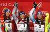 Winner Veronika Velez Zuzulova of Slovakia (M), second placed Petra Vlhova of Slovakia (L) and third placed Sarka Strachova of Czech (R) celebrate their medals won in the women slalom race of the Audi FIS Alpine skiing World cup in Zagreb, Croatia. Women Snow Queen trophy slalom race of the Audi FIS Alpine skiing World cup, was held on Sljeme above Zagreb, Croatia, on Tuesday, 3rd of January 2017.
