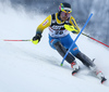 Jens Byggmark of Sweden skiing in the first run of the men slalom race of the Audi FIS Alpine skiing World cup in Zagreb, Croatia. Men Snow Queen trophy slalom race of the Audi FIS Alpine skiing World cup, was held on Sljeme above Zagreb, Croatia, on Thursday, 5th of January 2017.
