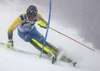 Andre Myhrer of Sweden skiing in the first run of the men slalom race of the Audi FIS Alpine skiing World cup in Zagreb, Croatia. Men Snow Queen trophy slalom race of the Audi FIS Alpine skiing World cup, was held on Sljeme above Zagreb, Croatia, on Thursday, 5th of January 2017.
