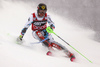 Marcel Hirscher of Austria skiing in the first run of the men slalom race of the Audi FIS Alpine skiing World cup in Zagreb, Croatia. Men Snow Queen trophy slalom race of the Audi FIS Alpine skiing World cup, was held on Sljeme above Zagreb, Croatia, on Thursday, 5th of January 2017.
