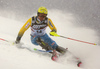 Mattias Hargin of Sweden skiing in the first run of the men slalom race of the Audi FIS Alpine skiing World cup in Zagreb, Croatia. Men Snow Queen trophy slalom race of the Audi FIS Alpine skiing World cup, was held on Sljeme above Zagreb, Croatia, on Thursday, 5th of January 2017.
