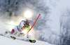 Luca Aerni of Switzerland skiing in the first run of the men slalom race of the Audi FIS Alpine skiing World cup in Zagreb, Croatia. Men Snow Queen trophy slalom race of the Audi FIS Alpine skiing World cup, was held on Sljeme above Zagreb, Croatia, on Thursday, 5th of January 2017.
