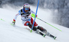 Luca Aerni of Switzerland skiing in the first run of the men slalom race of the Audi FIS Alpine skiing World cup in Zagreb, Croatia. Men Snow Queen trophy slalom race of the Audi FIS Alpine skiing World cup, was held on Sljeme above Zagreb, Croatia, on Thursday, 5th of January 2017.
