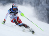 Luca Aerni of Switzerland skiing in the first run of the men slalom race of the Audi FIS Alpine skiing World cup in Zagreb, Croatia. Men Snow Queen trophy slalom race of the Audi FIS Alpine skiing World cup, was held on Sljeme above Zagreb, Croatia, on Thursday, 5th of January 2017.
