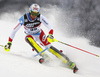 Marc Gini of Switzerland skiing in the first run of the men slalom race of the Audi FIS Alpine skiing World cup in Zagreb, Croatia. Men Snow Queen trophy slalom race of the Audi FIS Alpine skiing World cup, was held on Sljeme above Zagreb, Croatia, on Thursday, 5th of January 2017.
