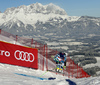 Hannes Reichelt of Austria skiing in training for men downhill race of the Audi FIS Alpine skiing World cup in Kitzbuehel, Austria. Training for men downhill race of the Audi FIS Alpine skiing World cup, was held on Hahnekamm course in Kitzbuehel, Austria, on Thursday, 19th of January 2017.
