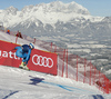 Kjetil Jansrud of Norway skiing in training for men downhill race of the Audi FIS Alpine skiing World cup in Kitzbuehel, Austria. Training for men downhill race of the Audi FIS Alpine skiing World cup, was held on Hahnekamm course in Kitzbuehel, Austria, on Thursday, 19th of January 2017.
