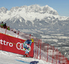 Max Franz of Austria skiing in training for men downhill race of the Audi FIS Alpine skiing World cup in Kitzbuehel, Austria. Training for men downhill race of the Audi FIS Alpine skiing World cup, was held on Hahnekamm course in Kitzbuehel, Austria, on Thursday, 19th of January 2017.
