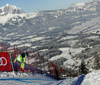 Klemen Kosi of Slovenia skiing in training for men downhill race of the Audi FIS Alpine skiing World cup in Kitzbuehel, Austria. Training for men downhill race of the Audi FIS Alpine skiing World cup, was held on Hahnekamm course in Kitzbuehel, Austria, on Thursday, 19th of January 2017.
