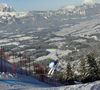 Dominik Schwaiger of Germany skiing in training for men downhill race of the Audi FIS Alpine skiing World cup in Kitzbuehel, Austria. Training for men downhill race of the Audi FIS Alpine skiing World cup, was held on Hahnekamm course in Kitzbuehel, Austria, on Thursday, 19th of January 2017.
