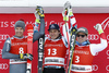 Winner Matthias Mayer of Austria (M), second placed Christof Innerhofer of Italy (L) and third placed Beat Feuz of Switzerland (R) celebrate their medals won in the men super-g race of the Audi FIS Alpine skiing World cup in Kitzbuehel, Austria. Men super-g race of the Audi FIS Alpine skiing World cup, was held on Hahnekamm course in Kitzbuehel, Austria, on Friday, 20th of January 2017.
