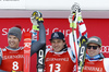 Winner Matthias Mayer of Austria (M), second placed Christof Innerhofer of Italy (L) and third placed Beat Feuz of Switzerland (R) celebrate their medals won in the men super-g race of the Audi FIS Alpine skiing World cup in Kitzbuehel, Austria. Men super-g race of the Audi FIS Alpine skiing World cup, was held on Hahnekamm course in Kitzbuehel, Austria, on Friday, 20th of January 2017.
