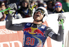 Third placed Johan Clarey of France reacts in finish of the men downhill race of the Audi FIS Alpine skiing World cup in Kitzbuehel, Austria. Men downhill race of the Audi FIS Alpine skiing World cup, was held on Hahnekamm course in Kitzbuehel, Austria, on Saturday, 21st of January 2017.
