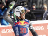 Third placed Johan Clarey of France reacts in finish of the men downhill race of the Audi FIS Alpine skiing World cup in Kitzbuehel, Austria. Men downhill race of the Audi FIS Alpine skiing World cup, was held on Hahnekamm course in Kitzbuehel, Austria, on Saturday, 21st of January 2017.
