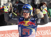 Second placed Valentin Giraud Moine of France reacts in finish of the men downhill race of the Audi FIS Alpine skiing World cup in Kitzbuehel, Austria. Men downhill race of the Audi FIS Alpine skiing World cup, was held on Hahnekamm course in Kitzbuehel, Austria, on Saturday, 21st of January 2017.
