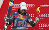 Second placed Valentin Giraud Moine of France celebrates his medal won in the men downhill race of the Audi FIS Alpine skiing World cup in Kitzbuehel, Austria. Men downhill race of the Audi FIS Alpine skiing World cup, was held on Hahnekamm course in Kitzbuehel, Austria, on Saturday, 21st of January 2017.
