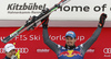 Winner Dominik Paris of Italy celebrates his medal won in the men downhill race of the Audi FIS Alpine skiing World cup in Kitzbuehel, Austria. Men downhill race of the Audi FIS Alpine skiing World cup, was held on Hahnekamm course in Kitzbuehel, Austria, on Saturday, 21st of January 2017.
