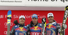 Winner Dominik Paris of Italy (M), second placed Valentin Giraud Moine of France (L) and third placed Johan Clarey of France (R) celebrate their medals won in the men downhill race of the Audi FIS Alpine skiing World cup in Kitzbuehel, Austria. Men downhill race of the Audi FIS Alpine skiing World cup, was held on Hahnekamm course in Kitzbuehel, Austria, on Saturday, 21st of January 2017.
