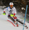 Sandro Simonet of Switzerland skiing in the first run of the men slalom race of the Audi FIS Alpine skiing World cup in Kitzbuehel, Austria. Men slalom race race of the Audi FIS Alpine skiing World cup, was held on Ganslernhang course in Kitzbuehel, Austria, on Sunday, 22nd of January 2017.
