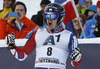 Second placed Dave Ryding of Great Britain reacts in the finish of the men slalom race of the Audi FIS Alpine skiing World cup in Kitzbuehel, Austria. Men slalom race race of the Audi FIS Alpine skiing World cup, was held on Ganslernhang course in Kitzbuehel, Austria, on Sunday, 22nd of January 2017.
