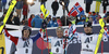 Winner Marcel Hirscher of Austria (M), second placed Dave Ryding of Great Britain (L) and third placed Alexander Khoroshilov of Russia (R) celebrate their medals won in the men slalom race of the Audi FIS Alpine skiing World cup in Kitzbuehel, Austria. Men slalom race race of the Audi FIS Alpine skiing World cup, was held on Ganslernhang course in Kitzbuehel, Austria, on Sunday, 22nd of January 2017.
