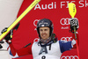 Second placed Dave Ryding of Great Britain celebrates his trophy won in the men slalom race of the Audi FIS Alpine skiing World cup in Kitzbuehel, Austria. Men slalom race race of the Audi FIS Alpine skiing World cup, was held on Ganslernhang course in Kitzbuehel, Austria, on Sunday, 22nd of January 2017.
