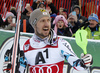  celebrate their medals won in the men slalom race of the Audi FIS Alpine skiing World cup in Kitzbuehel, Austria. Men slalom race race of the Audi FIS Alpine skiing World cup, was held on Ganslernhang course in Kitzbuehel, Austria, on Sunday, 22nd of January 2017.
