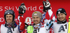 Winner Marcel Hirscher of Austria (M), second placed Dave Ryding of Great Britain (L) and third placed Alexander Khoroshilov of Russia (R) celebrate their medals won in the men slalom race of the Audi FIS Alpine skiing World cup in Kitzbuehel, Austria. Men slalom race race of the Audi FIS Alpine skiing World cup, was held on Ganslernhang course in Kitzbuehel, Austria, on Sunday, 22nd of January 2017.
