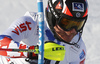 Alexander Khoroshilov of Russia skiing in the first run of the men slalom race of the Audi FIS Alpine skiing World cup in Kitzbuehel, Austria. Men slalom race race of the Audi FIS Alpine skiing World cup, was held on Ganslernhang course in Kitzbuehel, Austria, on Sunday, 22nd of January 2017.
