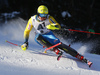 Mattias Hargin of Sweden skiing in the first run of the men slalom race of the Audi FIS Alpine skiing World cup in Kitzbuehel, Austria. Men slalom race race of the Audi FIS Alpine skiing World cup, was held on Ganslernhang course in Kitzbuehel, Austria, on Sunday, 22nd of January 2017.
