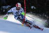 Marco Schwarz of Austria skiing in the first run of the men slalom race of the Audi FIS Alpine skiing World cup in Kitzbuehel, Austria. Men slalom race race of the Audi FIS Alpine skiing World cup, was held on Ganslernhang course in Kitzbuehel, Austria, on Sunday, 22nd of January 2017.
