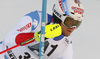 Marc Gini of Switzerland skiing in the first run of the men slalom race of the Audi FIS Alpine skiing World cup in Kitzbuehel, Austria. Men slalom race race of the Audi FIS Alpine skiing World cup, was held on Ganslernhang course in Kitzbuehel, Austria, on Sunday, 22nd of January 2017.
