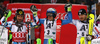 Marcel Hirscher of Austria (L), Henrik Kristoffersen of Norway (M) and Alexander Khoroshilov of Russia (R) celebrate their medals won in the men slalom race of the Audi FIS Alpine skiing World cup in Schladming, Austria. Traditional The Night Race, men slalom race race of the Audi FIS Alpine skiing World cup, was held in Schladming, Austria, on Tuesday, 24th of January 2017.
