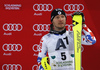 Third placed Alexander Khoroshilov of Russia celebrate his medal won in the men slalom race of the Audi FIS Alpine skiing World cup in Schladming, Austria. Traditional The Night Race, men slalom race race of the Audi FIS Alpine skiing World cup, was held in Schladming, Austria, on Tuesday, 24th of January 2017.
