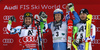 Marcel Hirscher of Austria (L), Henrik Kristoffersen of Norway (M) and Alexander Khoroshilov of Russia (R) celebrate their medals won in the men slalom race of the Audi FIS Alpine skiing World cup in Schladming, Austria. Traditional The Night Race, men slalom race race of the Audi FIS Alpine skiing World cup, was held in Schladming, Austria, on Tuesday, 24th of January 2017.
