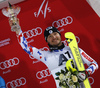 Third placed Alexander Khoroshilov of Russia celebrate his medal won in the men slalom race of the Audi FIS Alpine skiing World cup in Schladming, Austria. Traditional The Night Race, men slalom race race of the Audi FIS Alpine skiing World cup, was held in Schladming, Austria, on Tuesday, 24th of January 2017.
