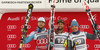 Winner Travis Ganong of USA (M), second placed Kjetil Jansrud of Norway (L) and third placed Peter Fill of Italy (R) celebrate their medals won in the men downhill race of the Audi FIS Alpine skiing World cup in Garmisch-Partenkirchen, Germany. Replacement downhill race for canceled Wengen race of the Audi FIS Alpine skiing World cup, was held in Garmisch-Partenkirchen, Germany, on Friday, 27th of January 2017.
