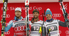 Winner Travis Ganong of USA (M), second placed Kjetil Jansrud of Norway (L) and third placed Peter Fill of Italy (R) celebrate their medals won in the men downhill race of the Audi FIS Alpine skiing World cup in Garmisch-Partenkirchen, Germany. Replacement downhill race for canceled Wengen race of the Audi FIS Alpine skiing World cup, was held in Garmisch-Partenkirchen, Germany, on Friday, 27th of January 2017.
