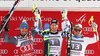 Winner Hannes Reichelt of Austria (M), second Peter Fill of Italy (L) and third placed Beat Feuz of Switzerland (R) celebrate their medals won in the men downhill race of the Audi FIS Alpine skiing World cup in Garmisch-Partenkirchen, Germany. Men downhill race of the Audi FIS Alpine skiing World cup, was held in Garmisch-Partenkirchen, Germany, on Saturday, 28th of January 2017.
