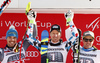 Winner Hannes Reichelt of Austria (M), second Peter Fill of Italy (L) and third placed Beat Feuz of Switzerland (R) celebrate their medals won in the men downhill race of the Audi FIS Alpine skiing World cup in Garmisch-Partenkirchen, Germany. Men downhill race of the Audi FIS Alpine skiing World cup, was held in Garmisch-Partenkirchen, Germany, on Saturday, 28th of January 2017.
