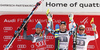 Winner Hannes Reichelt of Austria (M), second Peter Fill of Italy (L) and third placed Beat Feuz of Switzerland (R) celebrate their medals won in the men downhill race of the Audi FIS Alpine skiing World cup in Garmisch-Partenkirchen, Germany. Men downhill race of the Audi FIS Alpine skiing World cup, was held in Garmisch-Partenkirchen, Germany, on Saturday, 28th of January 2017.
