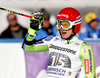 Zan Kranjec of Slovenia reacts in finish of the second run of the men giant slalom race of the Audi FIS Alpine skiing World cup in Garmisch-Partenkirchen, Germany. Men giant slalom race of the Audi FIS Alpine skiing World cup, was held in Garmisch-Partenkirchen, Germany, on Sunday, 29th of January 2017.
