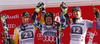Winner Marcel Hirscher of Austria (M), second placed Matts Olsson of Sweden (L) and third placed Stefan Luitz of Germany (R) celebrate their medals won in the men giant slalom race of the Audi FIS Alpine skiing World cup in Garmisch-Partenkirchen, Germany. Men giant slalom race of the Audi FIS Alpine skiing World cup, was held in Garmisch-Partenkirchen, Germany, on Sunday, 29th of January 2017.
