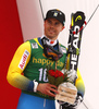 Third placed  Matts Olsson of Sweden celebrates his medal won in the men giant slalom race of the Audi FIS Alpine skiing World cup in Kranjska Gora, Slovenia. Men giant slalom race of the Audi FIS Alpine skiing World cup, was held in Kranjska Gora, Slovenia, on Saturday, 4th of March 2017.
