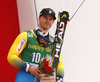 Third placed  Matts Olsson of Sweden celebrates his medal won in the men giant slalom race of the Audi FIS Alpine skiing World cup in Kranjska Gora, Slovenia. Men giant slalom race of the Audi FIS Alpine skiing World cup, was held in Kranjska Gora, Slovenia, on Saturday, 4th of March 2017.
