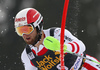 Marco Schwarz of Austria skiing in the first run of the men slalom race of the Audi FIS Alpine skiing World cup in Kranjska Gora, Slovenia. Men slalom race of the Audi FIS Alpine skiing World cup, was held in Kranjska Gora, Slovenia, on Sunday, 5th of March 2017.
